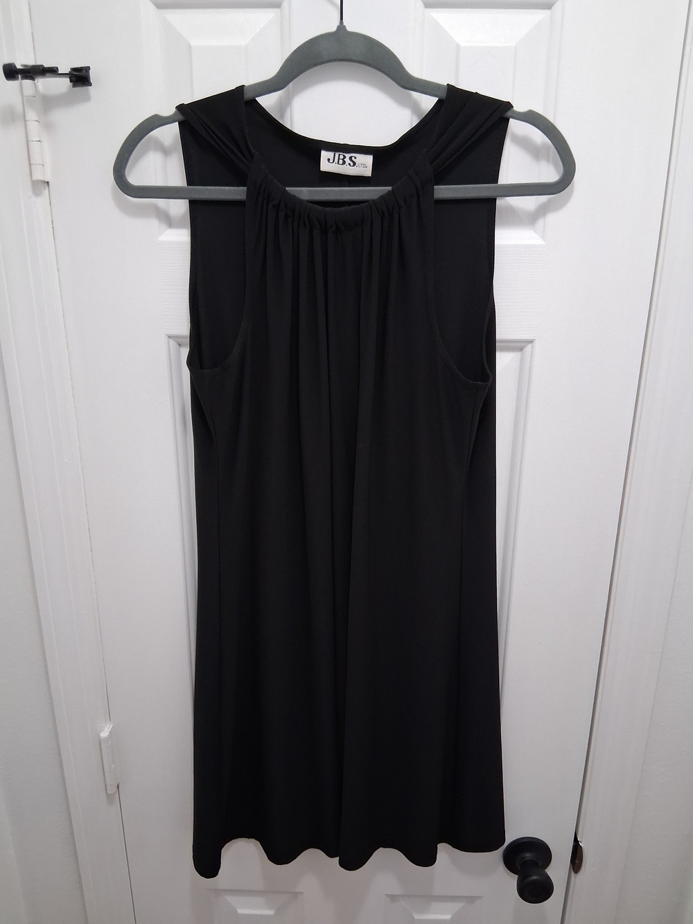 J.B.S. Black Sleeveless Gathered Neck A-Line Dress